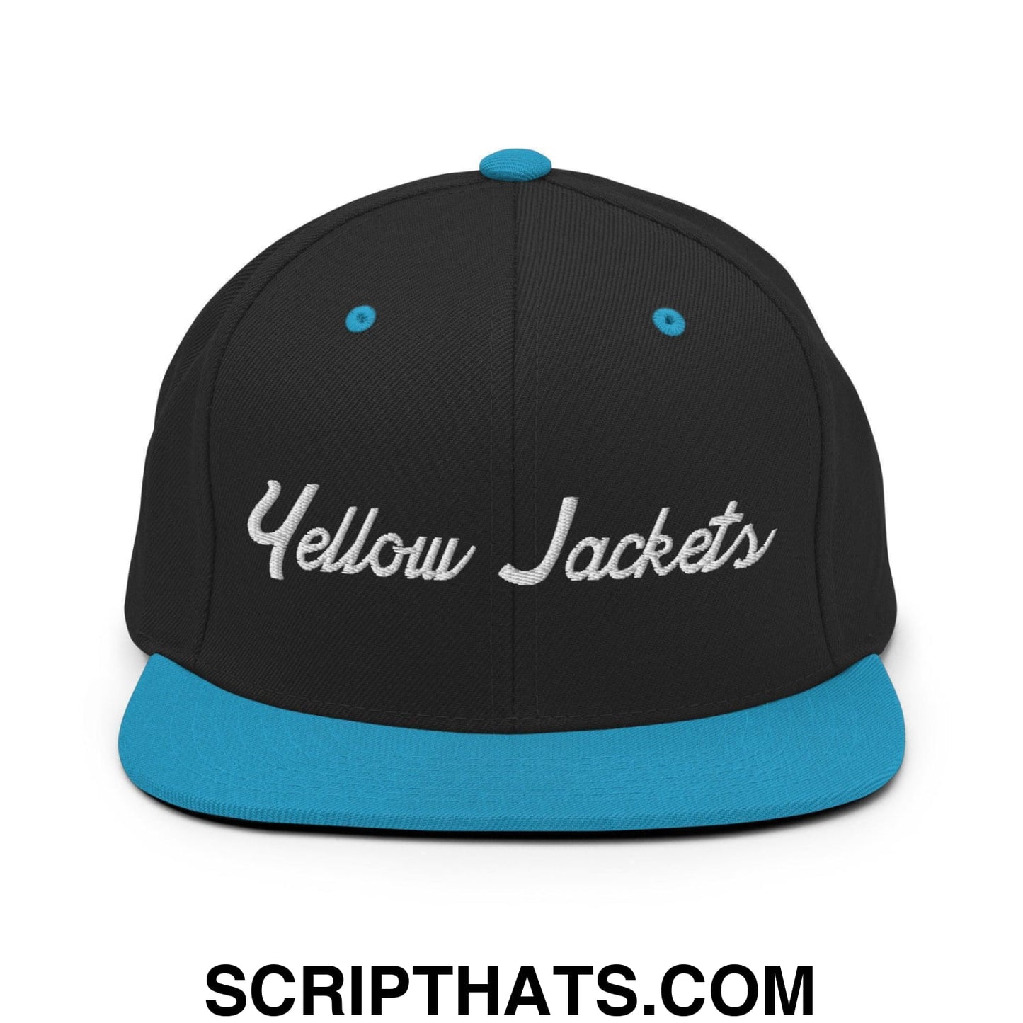 Yellow Jackets School Mascot Script Snapback Hat Black Teal