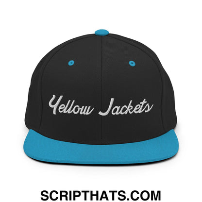Yellow Jackets School Mascot Script Snapback Hat Black Teal