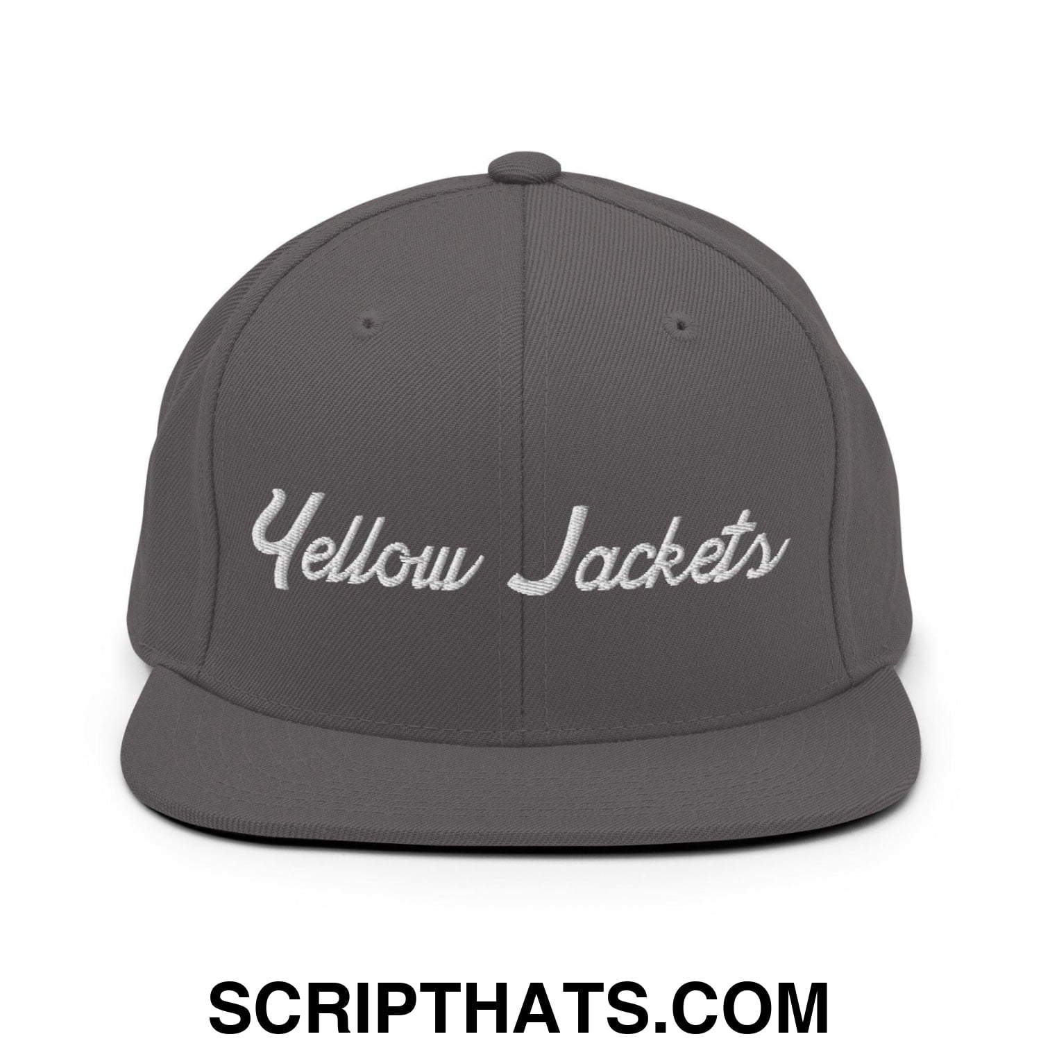 Yellow Jackets School Mascot Script Snapback Hat Dark Grey