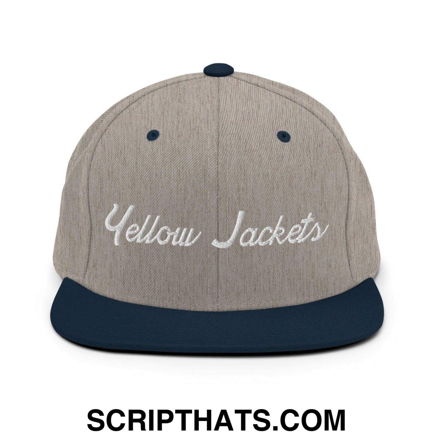 Yellow Jackets School Mascot Script Snapback Hat Heather Grey Navy