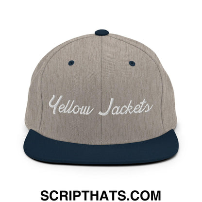 Yellow Jackets School Mascot Script Snapback Hat Heather Grey Navy