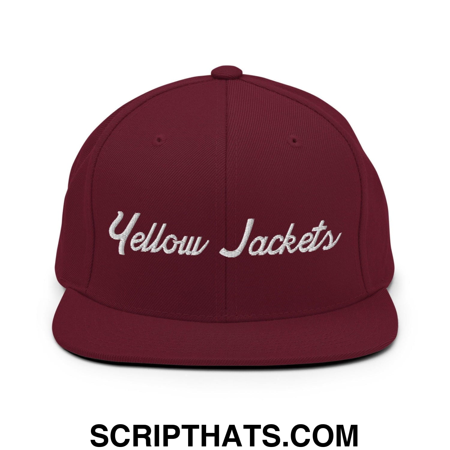 Yellow Jackets School Mascot Script Snapback Hat Maroon