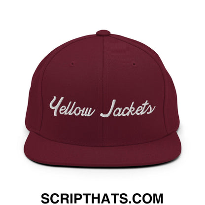 Yellow Jackets School Mascot Script Snapback Hat Maroon