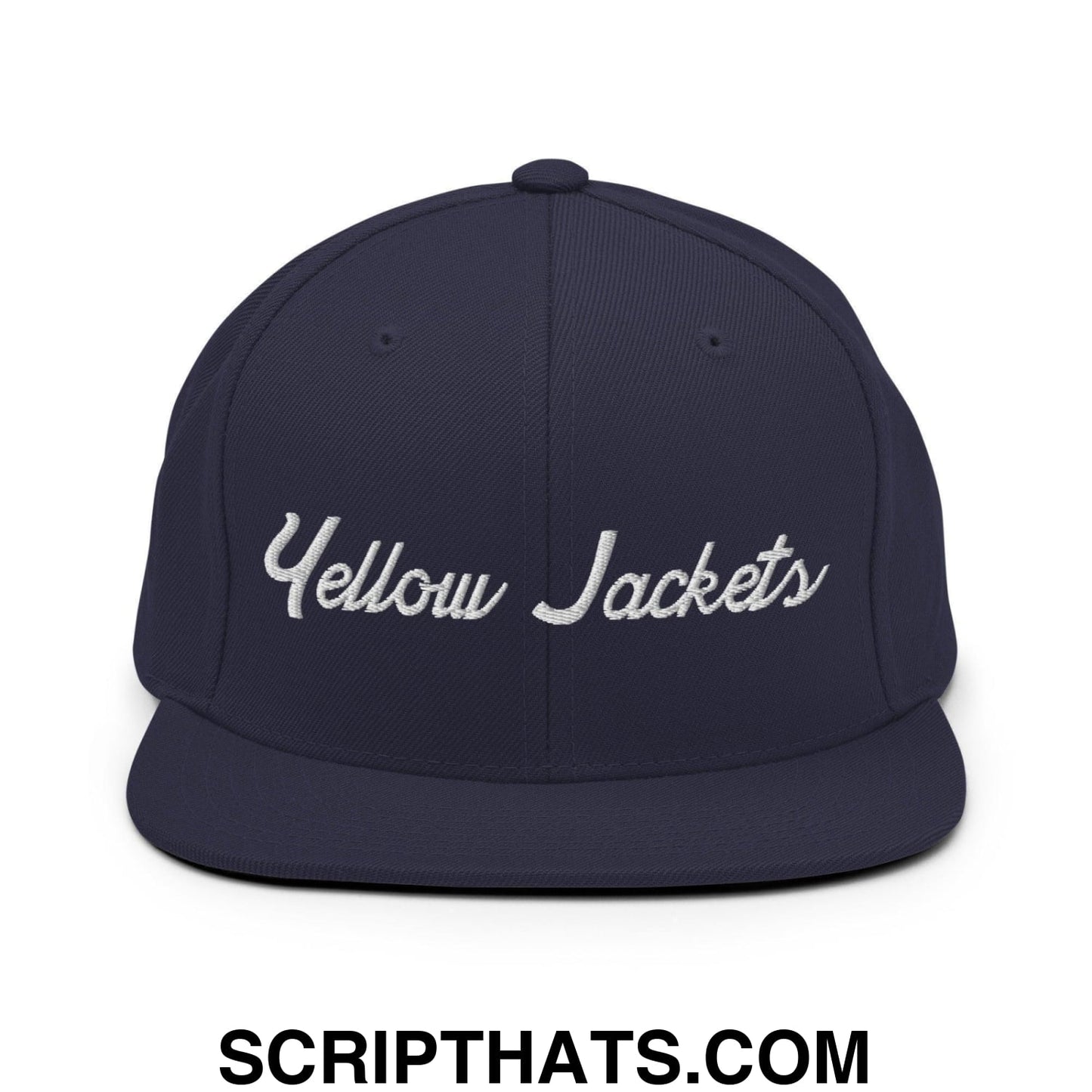 Yellow Jackets School Mascot Script Snapback Hat Navy