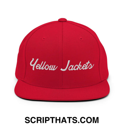Yellow Jackets School Mascot Script Snapback Hat Red