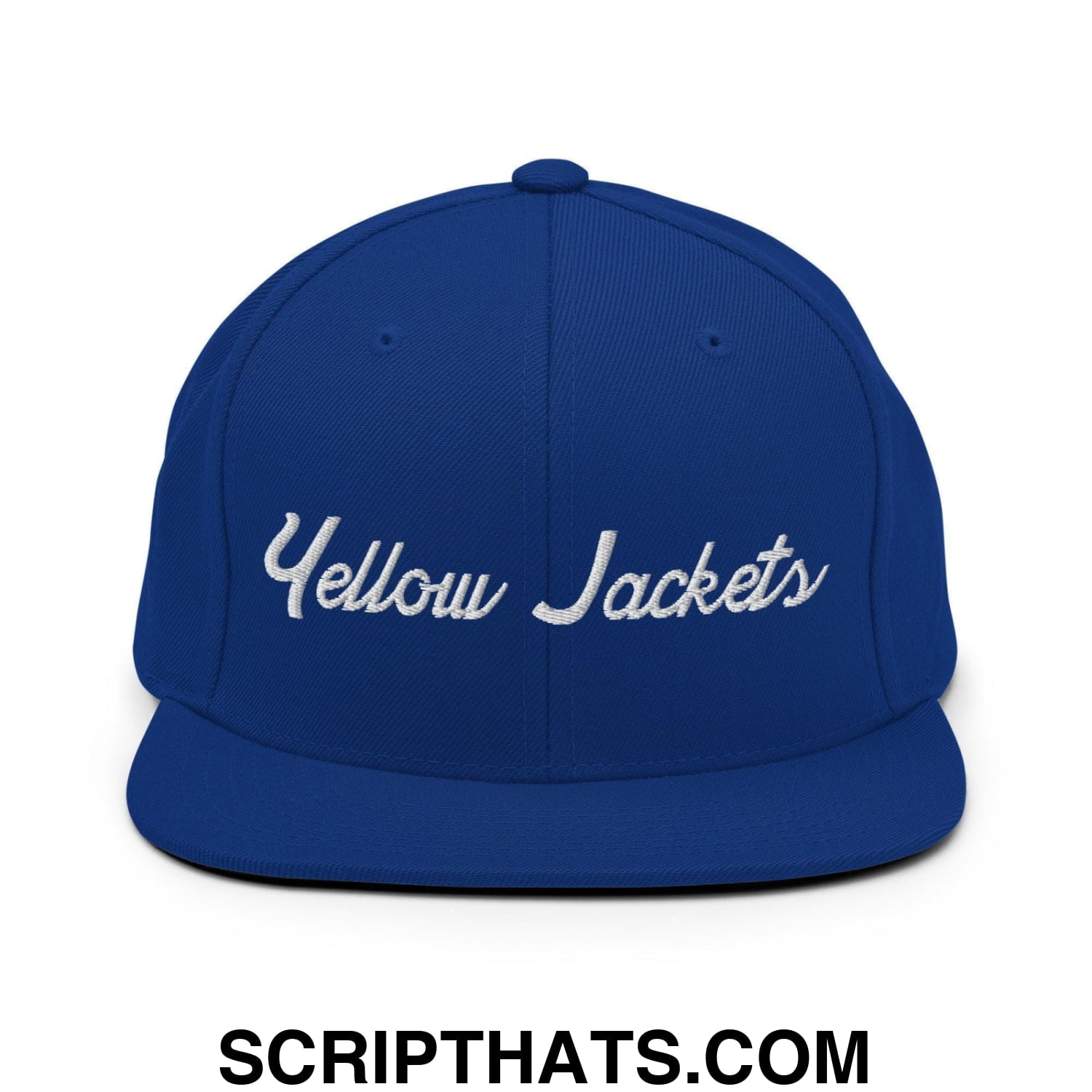 Yellow Jackets School Mascot Script Snapback Hat Royal Blue