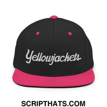 Yellowjackets School Mascot Script Snapback Hat Black Neon Pink