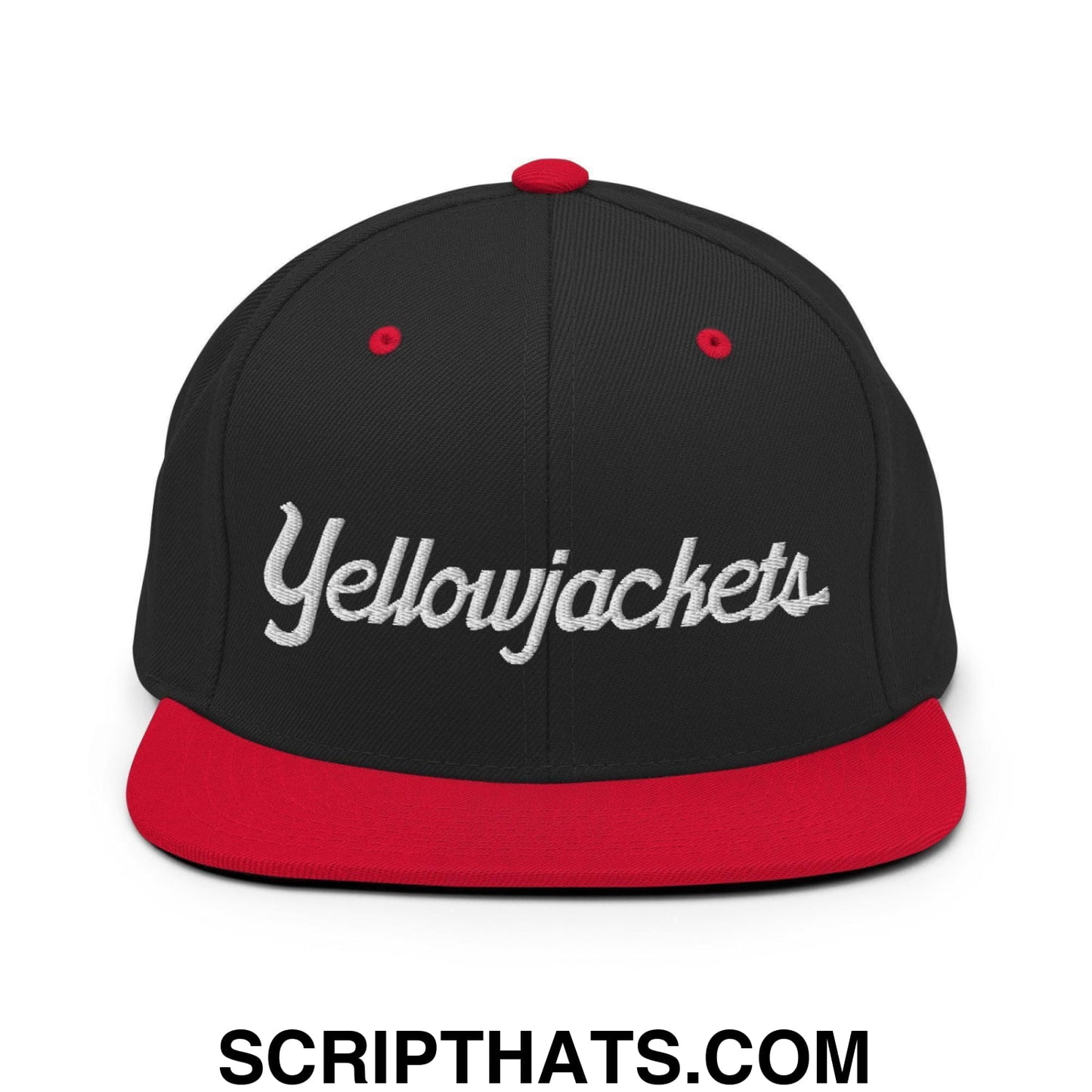 Yellowjackets School Mascot Script Snapback Hat Black Red