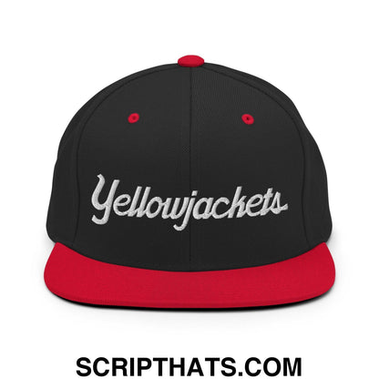 Yellowjackets School Mascot Script Snapback Hat Black Red