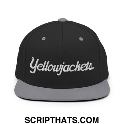 Yellowjackets School Mascot Script Snapback Hat Black Silver