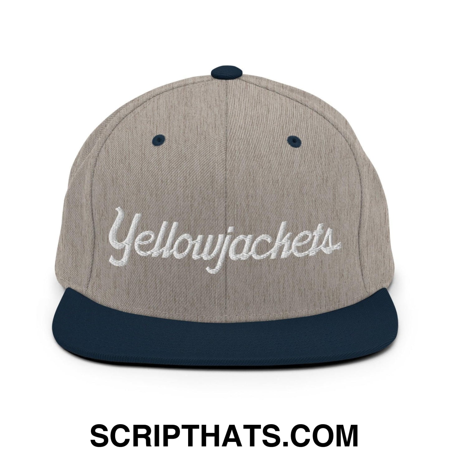 Yellowjackets School Mascot Script Snapback Hat Heather Grey Navy