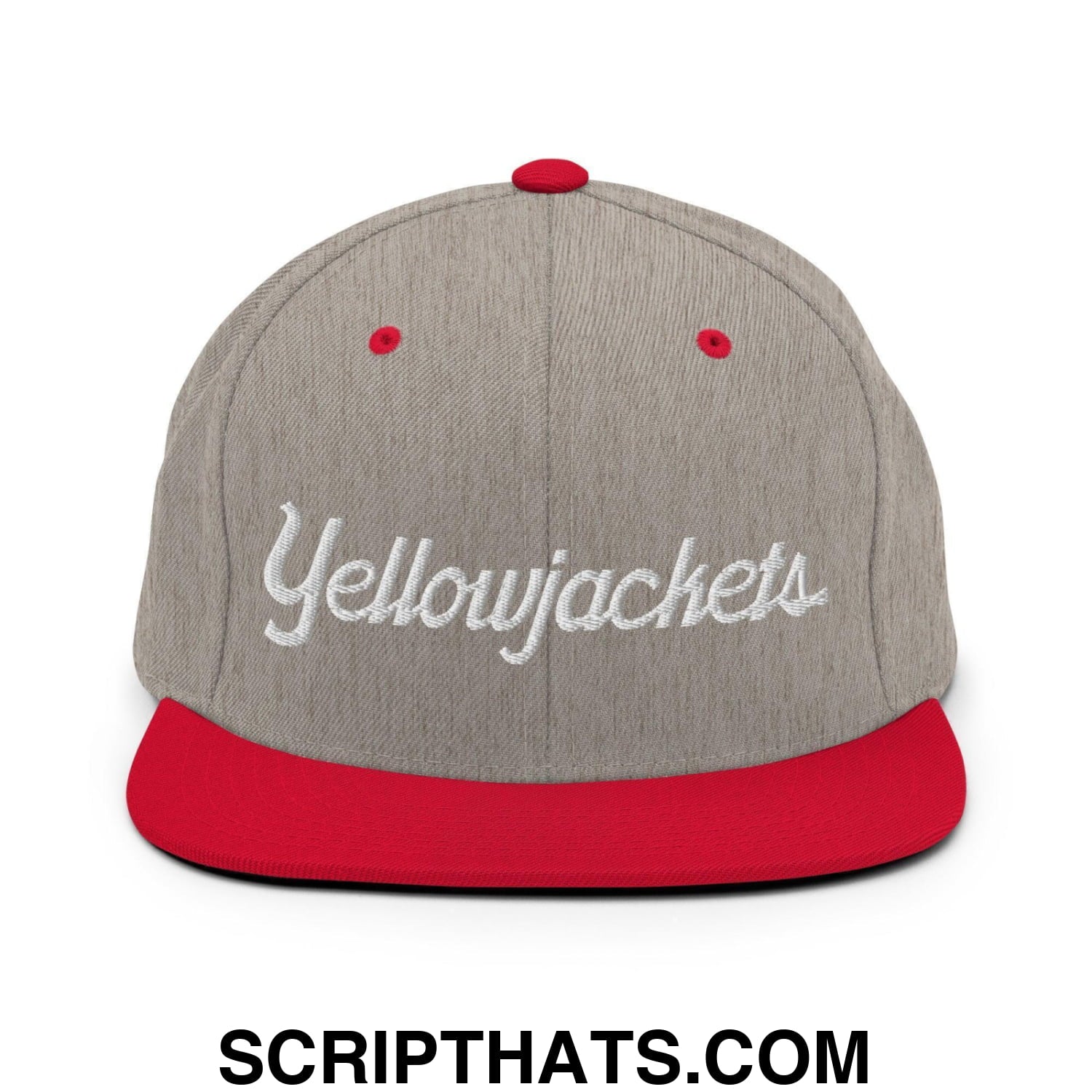 Yellowjackets School Mascot Script Snapback Hat Heather Grey Red