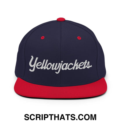 Yellowjackets School Mascot Script Snapback Hat Navy Red