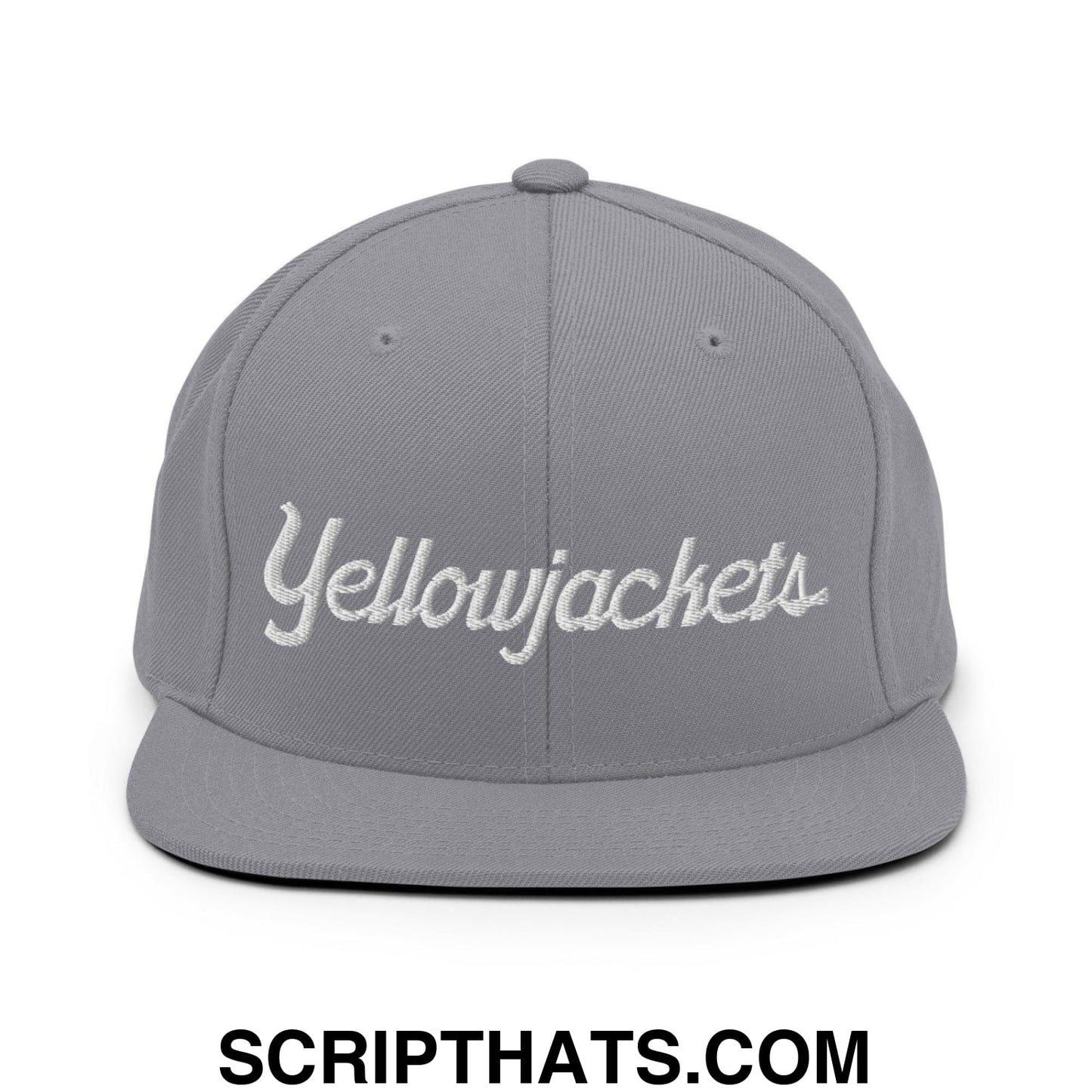 Yellowjackets School Mascot Script Snapback Hat Silver