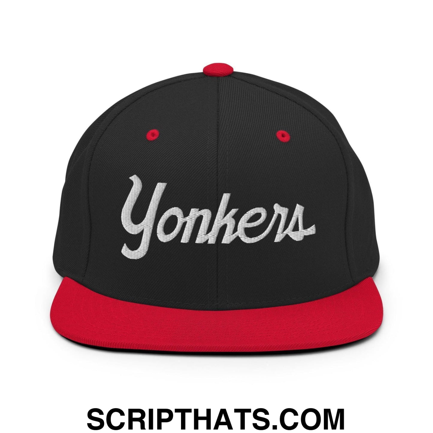 Yonkers Script Snapback Hat Black Red