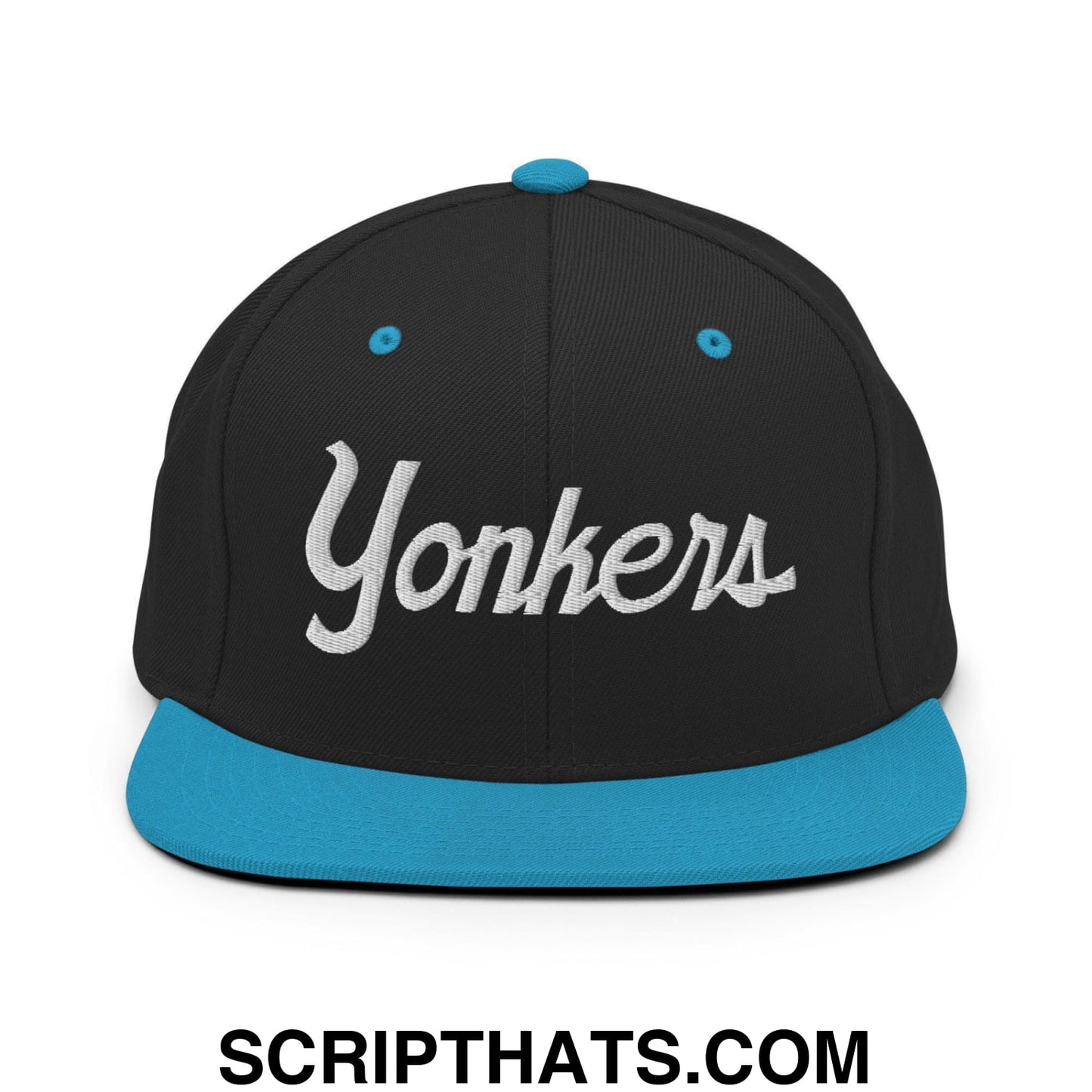 Yonkers Script Snapback Hat Black Teal