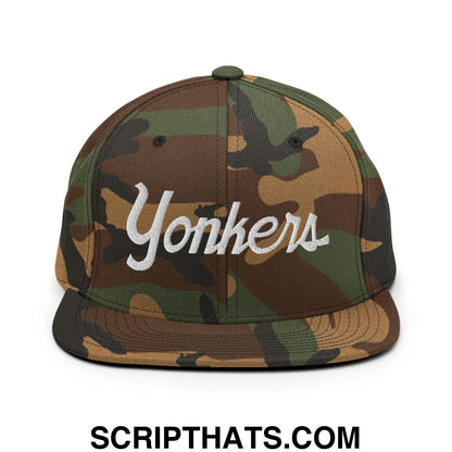 Yonkers Script Snapback Hat Green Camo