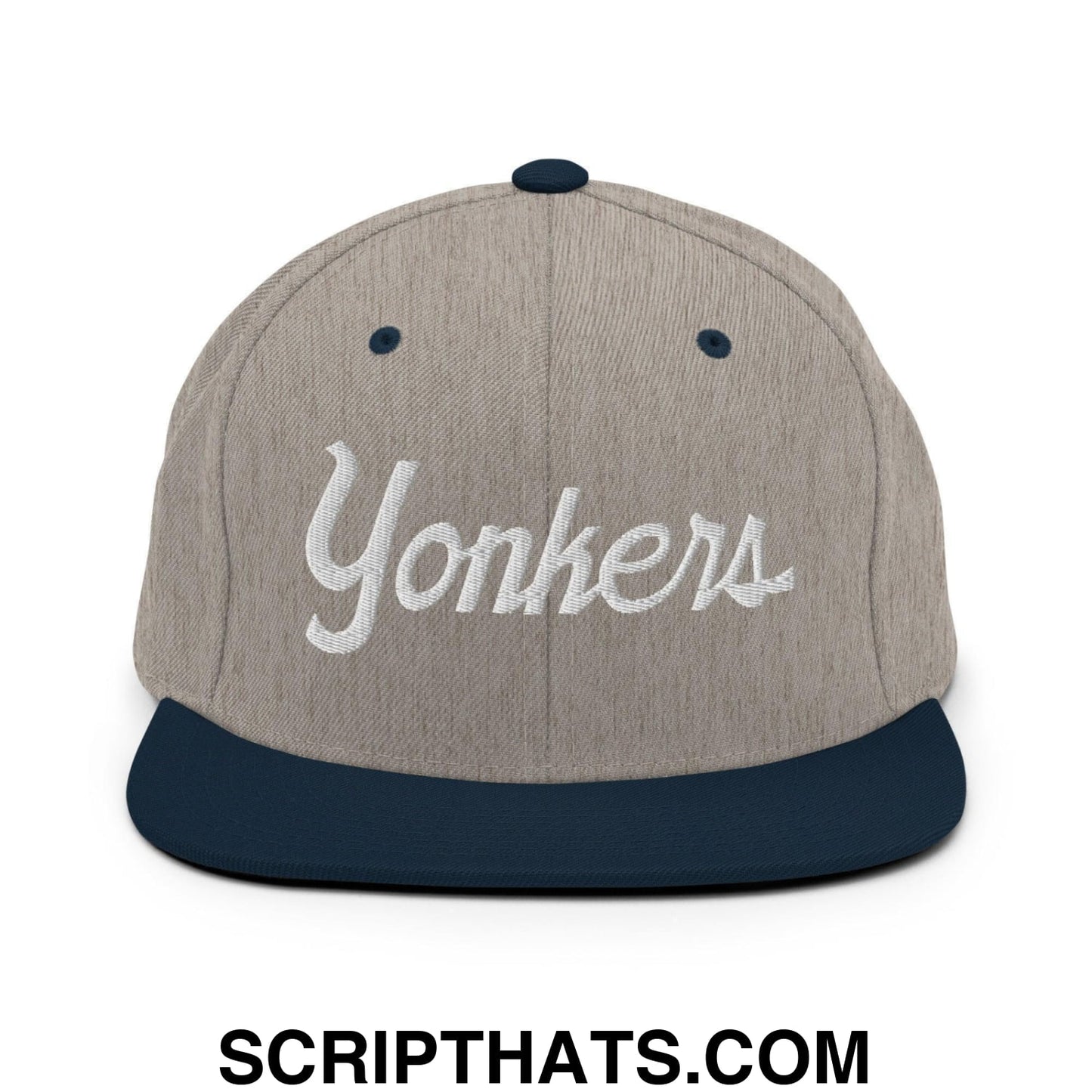 Yonkers Script Snapback Hat Heather Grey Navy