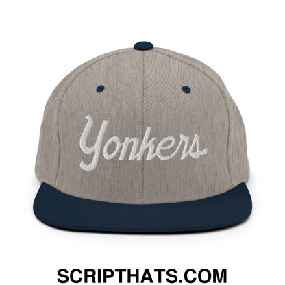 Yonkers Script Snapback Hat Heather Grey Navy