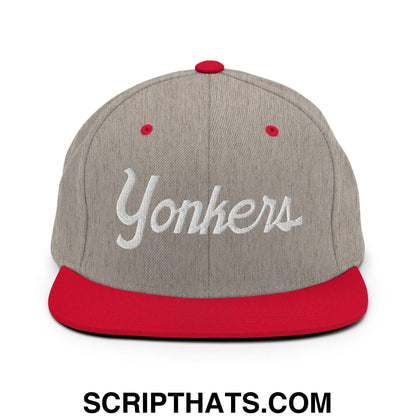 Yonkers Script Snapback Hat Heather Grey Red