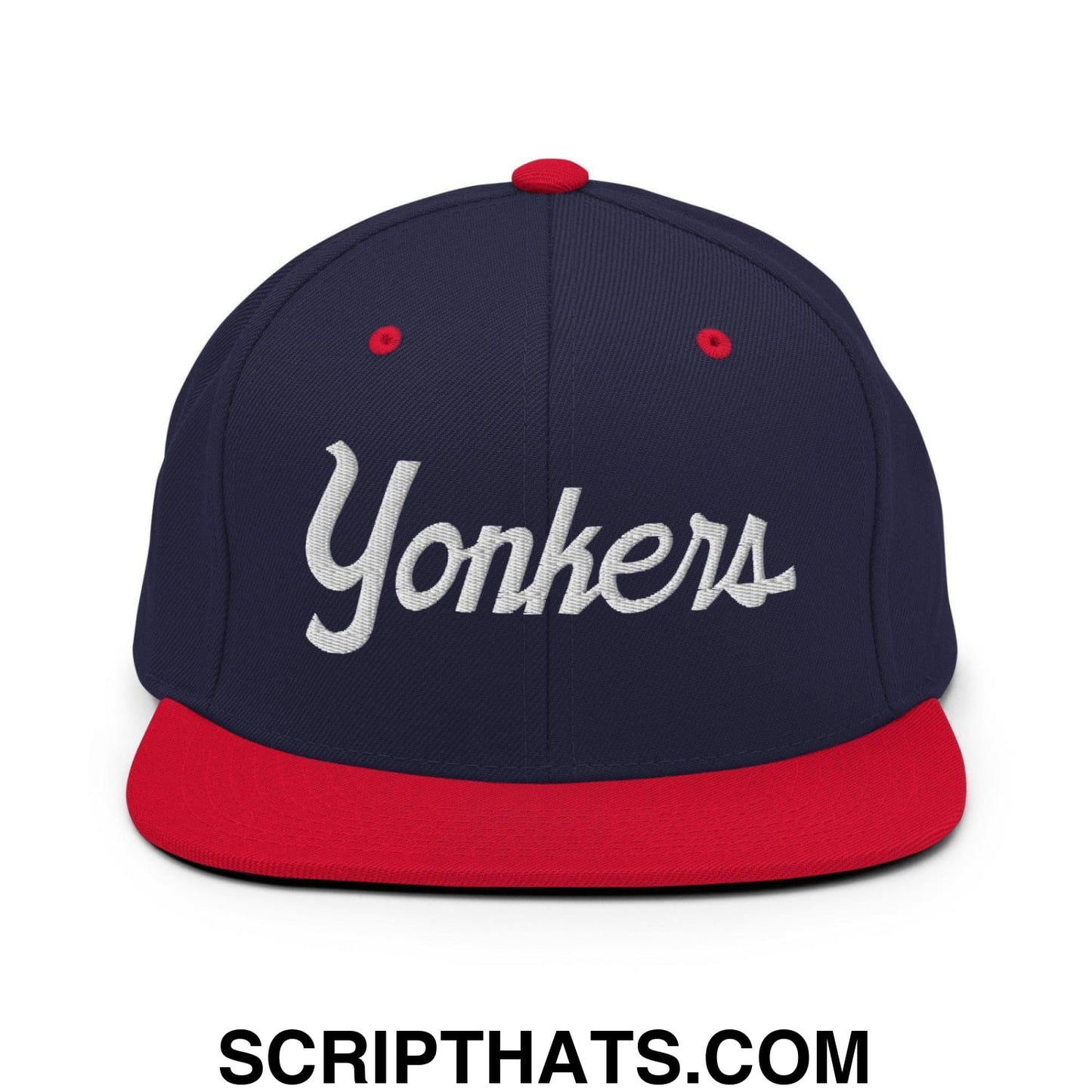 Yonkers Script Snapback Hat Navy Red