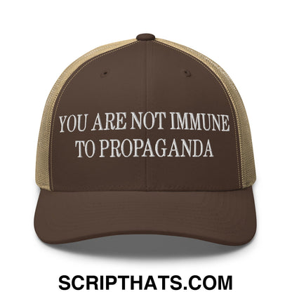 You Are Not Immune To Propaganda Embroidered Mesh Trucker Hat Brown Khaki