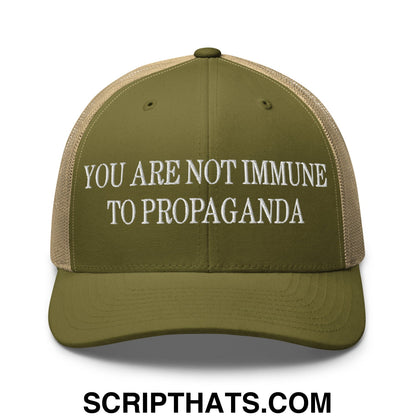 You Are Not Immune To Propaganda Embroidered Mesh Trucker Hat Moss Khaki