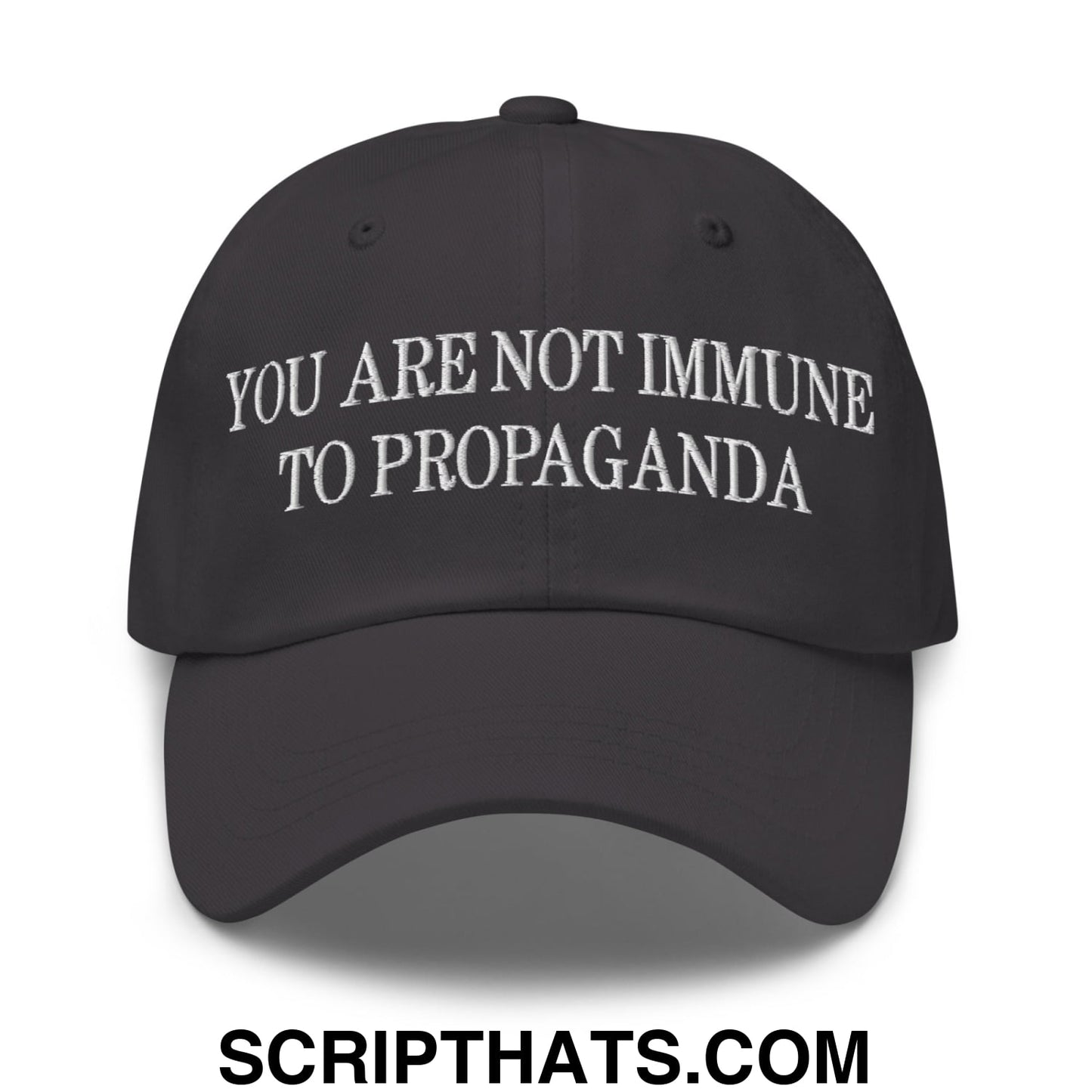 You Are Not Immune To Propaganda Embroidered Unstructured Dad Hat Dark Grey