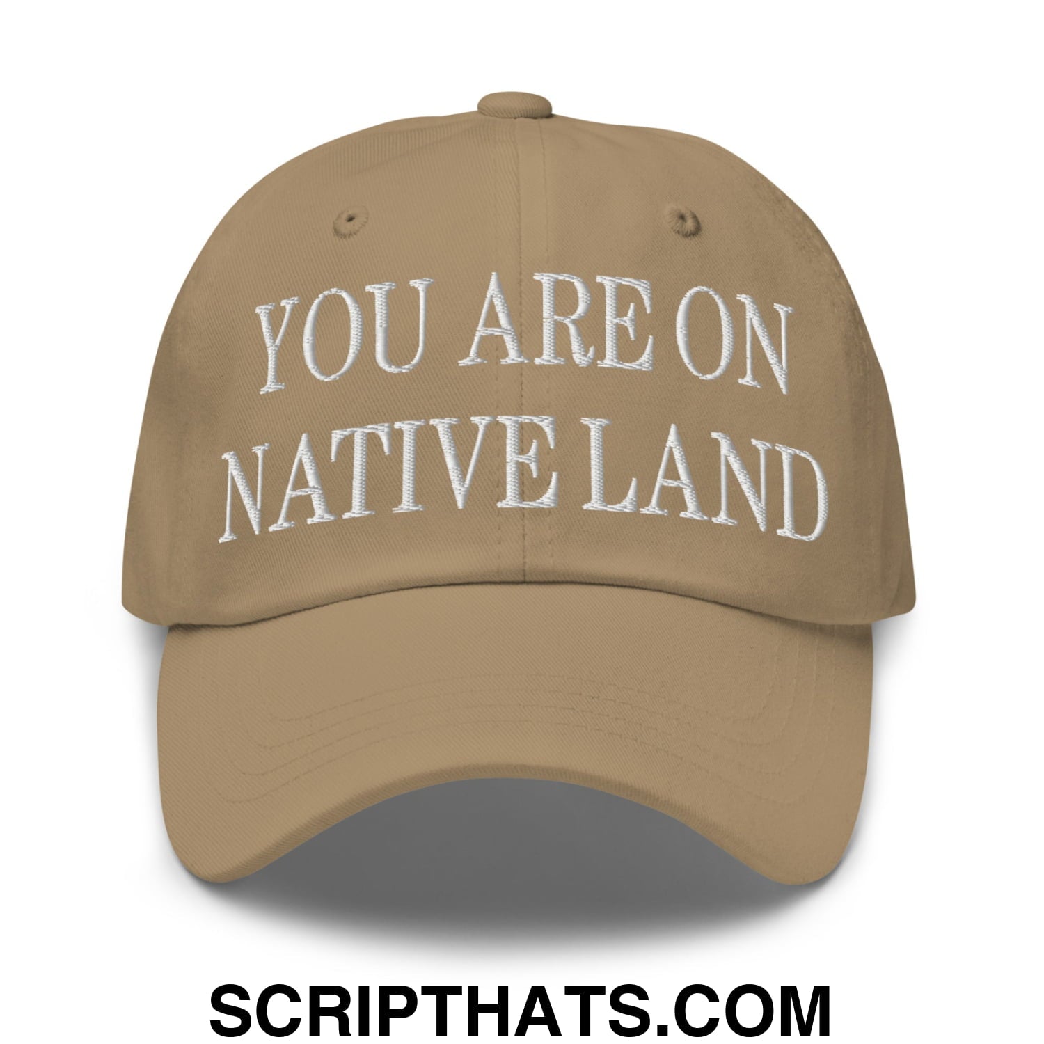 You Are On Native Land Embroidered Dad Hat Khaki