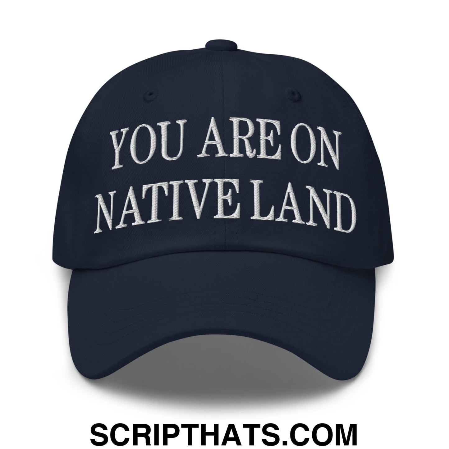 You Are On Native Land Embroidered Dad Hat Navy