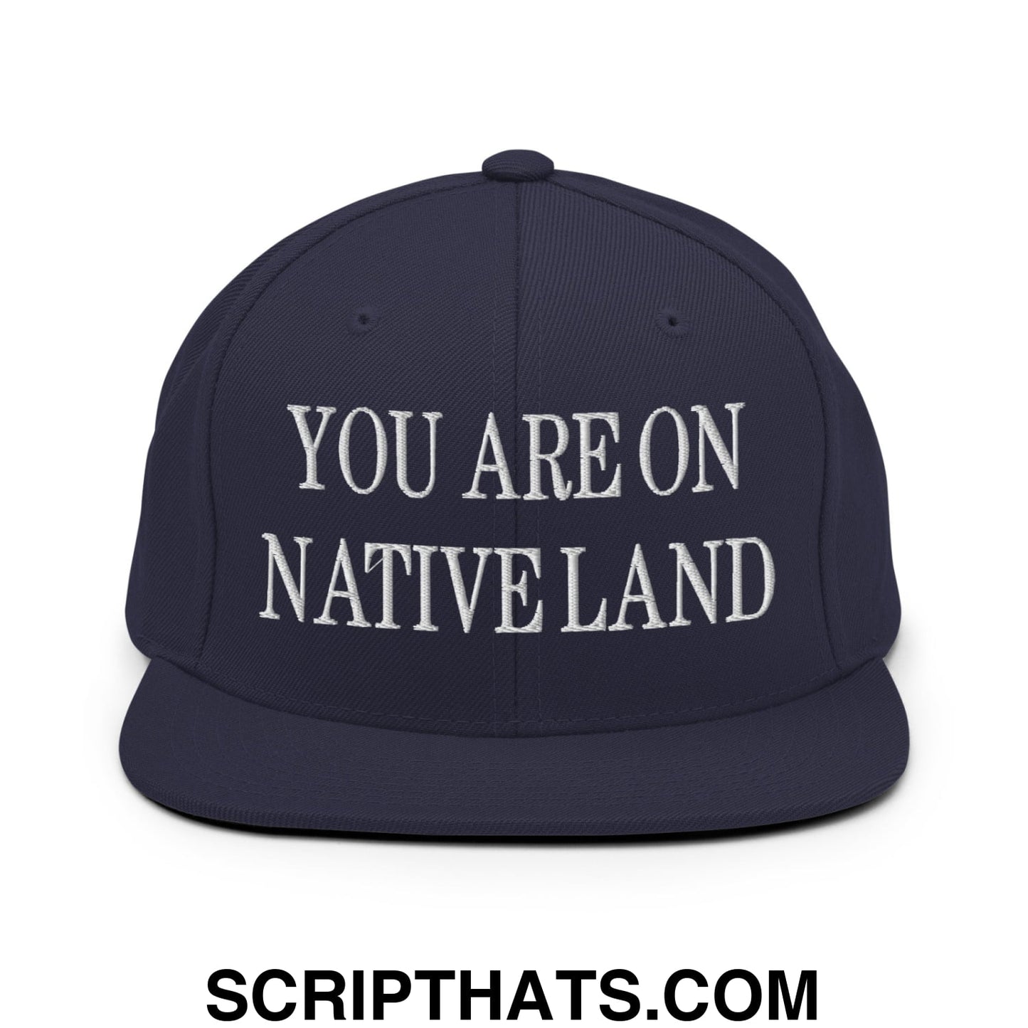 You Are On Native Land Embroidered Flat Bill Brim Snapback Hat Navy