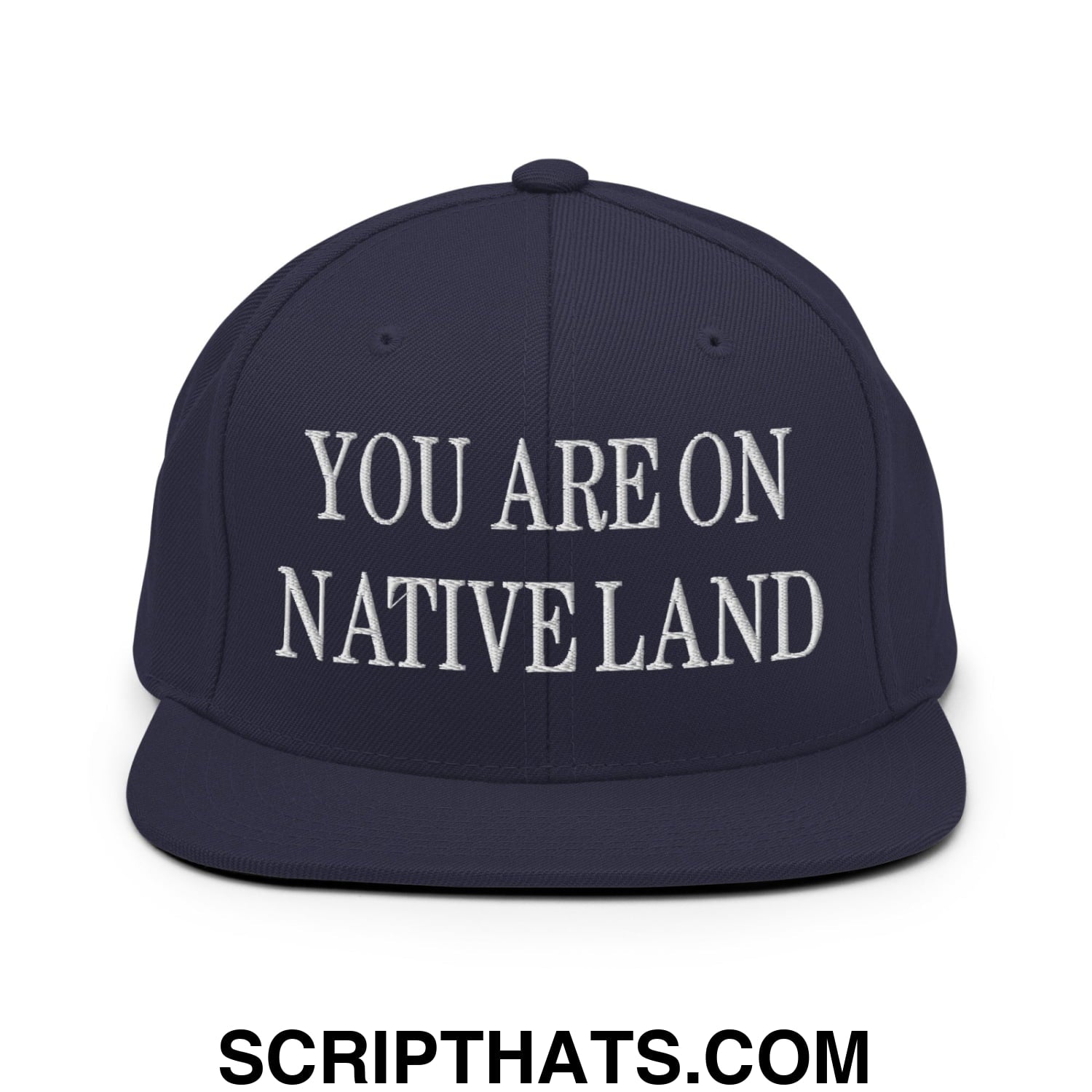 You Are On Native Land Embroidered Flat Bill Brim Snapback Hat Navy