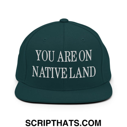 You Are On Native Land Embroidered Flat Bill Brim Snapback Hat Spruce