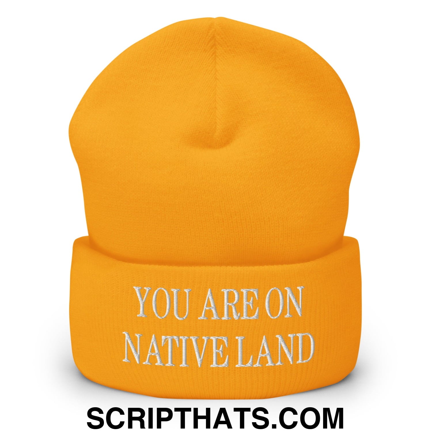 You Are On Native Land Embroidered Knit Cuffed Beanie Gold