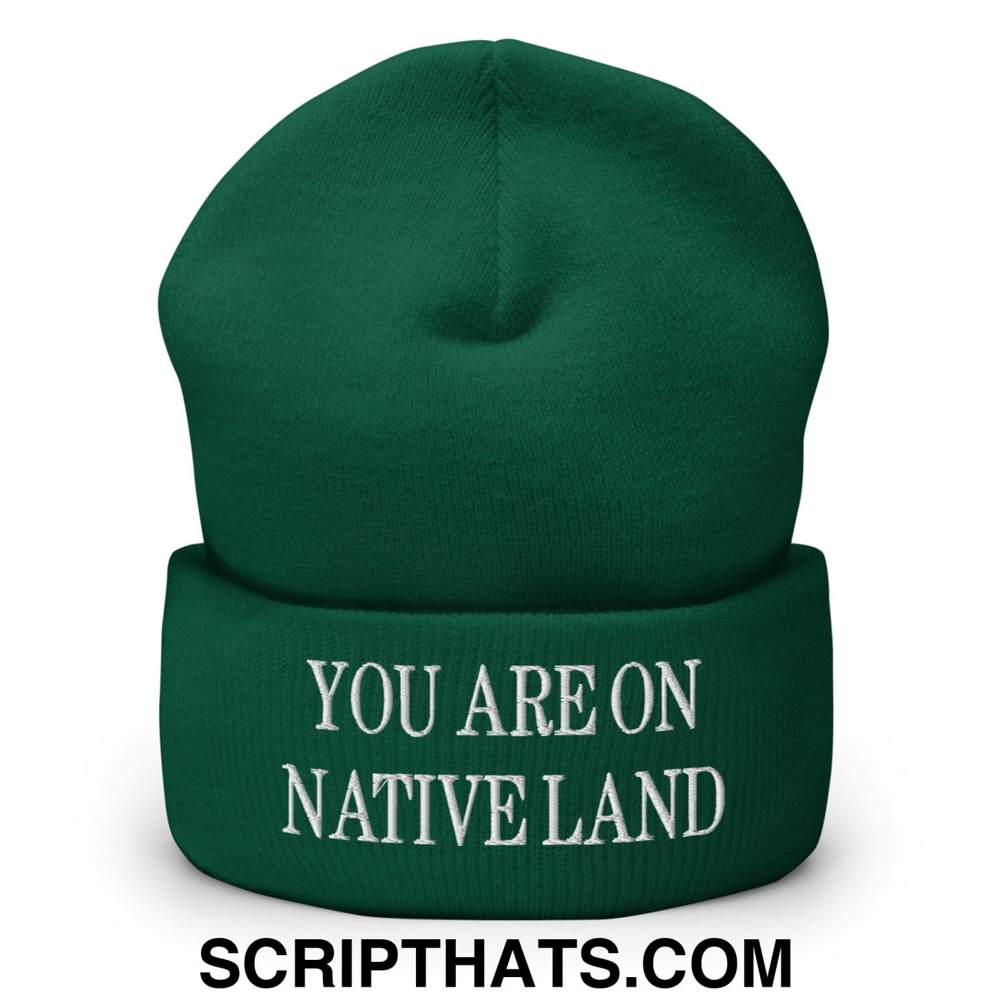 You Are On Native Land Embroidered Knit Cuffed Beanie Spruce