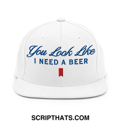 You Look Like I Need a Beer Embroidered Flat Bill Brim Snapback Hat Default Title