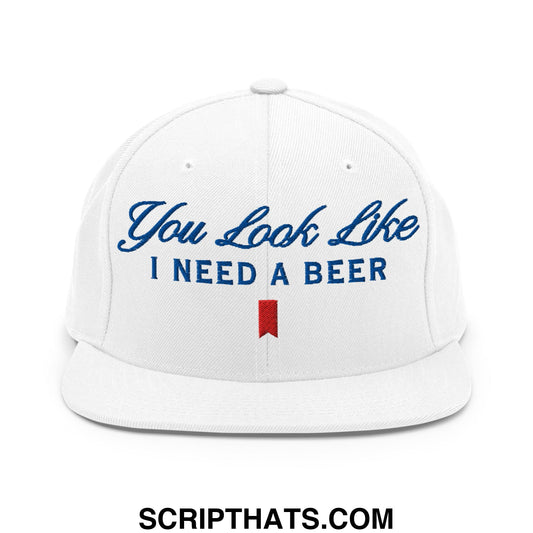 You Look Like I Need a Beer Embroidered Flat Bill Brim Snapback Hat Default Title