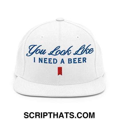 You Look Like I Need a Beer Embroidered Flat Bill Brim Snapback Hat Default Title
