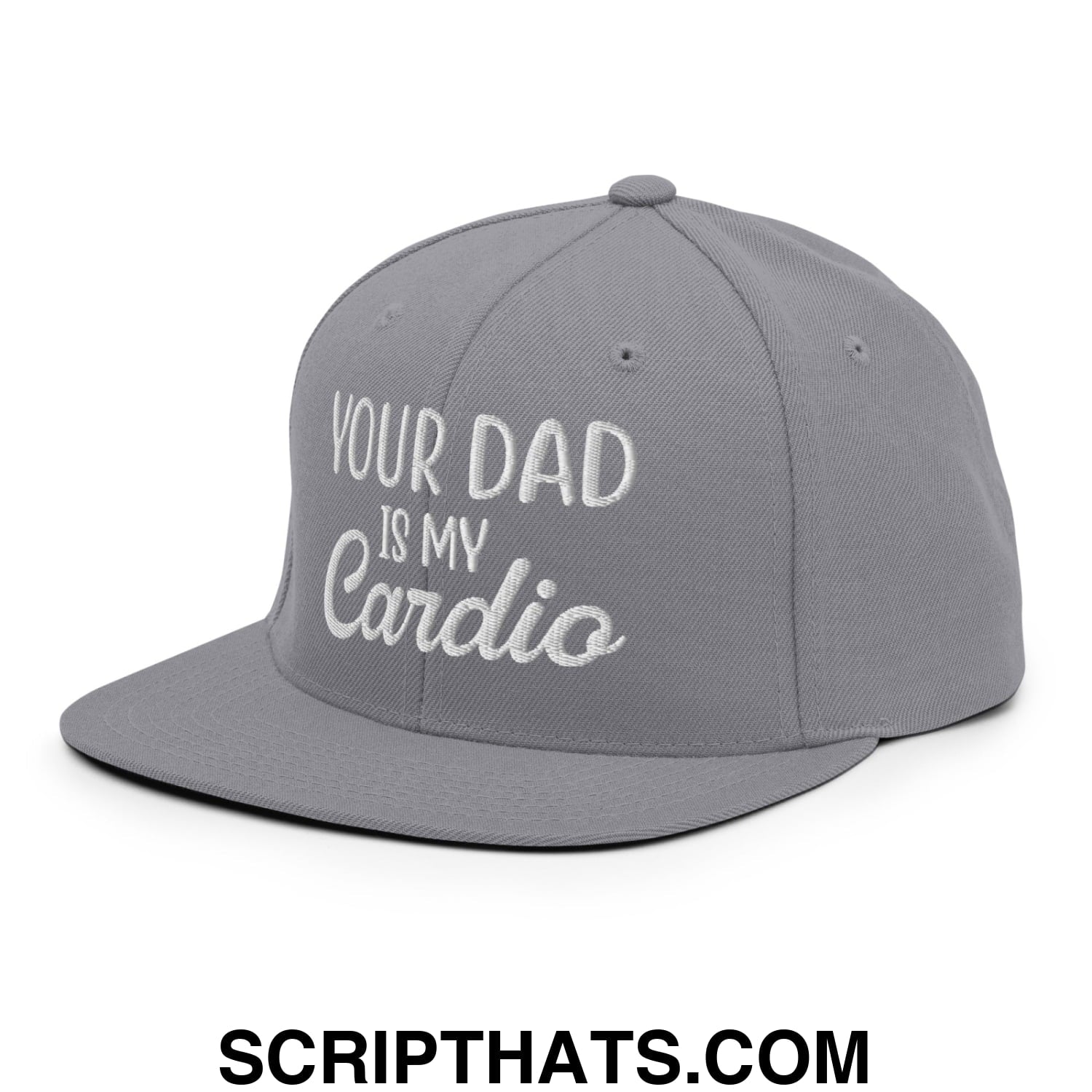 Your Dad is My Cardio Embroidered Flat Bill Brim Snapback Hat Silver