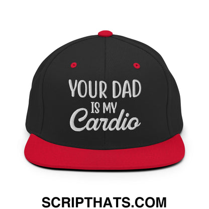 Your Dad is My Cardio Embroidered Flat Bill Brim Snapback Hat Black Red