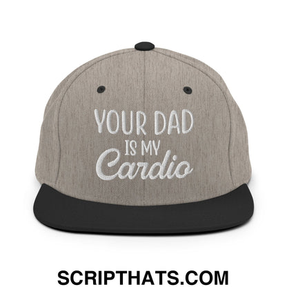 Your Dad is My Cardio Embroidered Flat Bill Brim Snapback Hat Heather Black