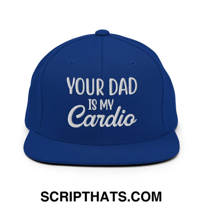 Your Dad is My Cardio Embroidered Flat Bill Brim Snapback Hat Royal Blue
