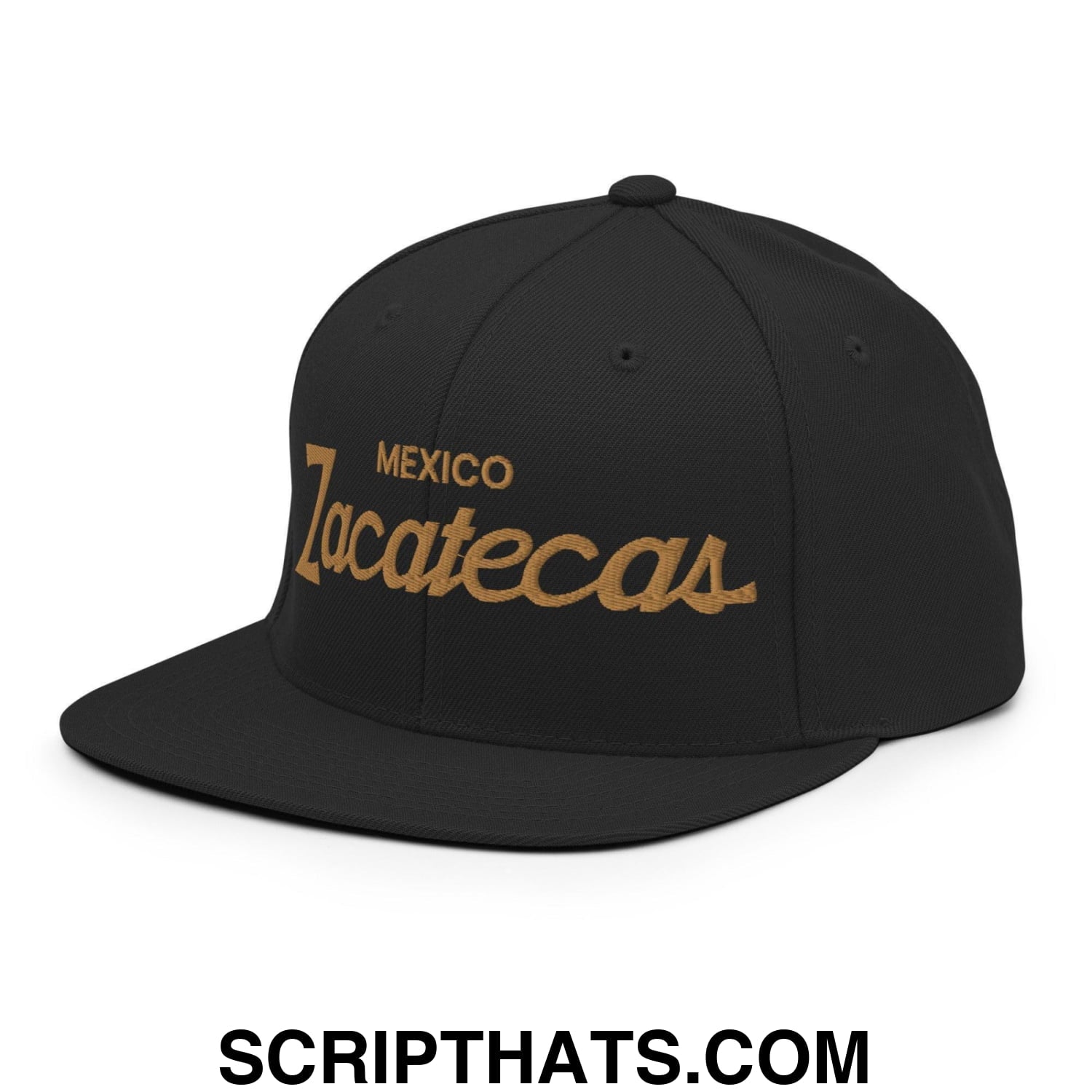 Zacatecas Mexico Gold Vintage Sports Script Snapback Hat Black
