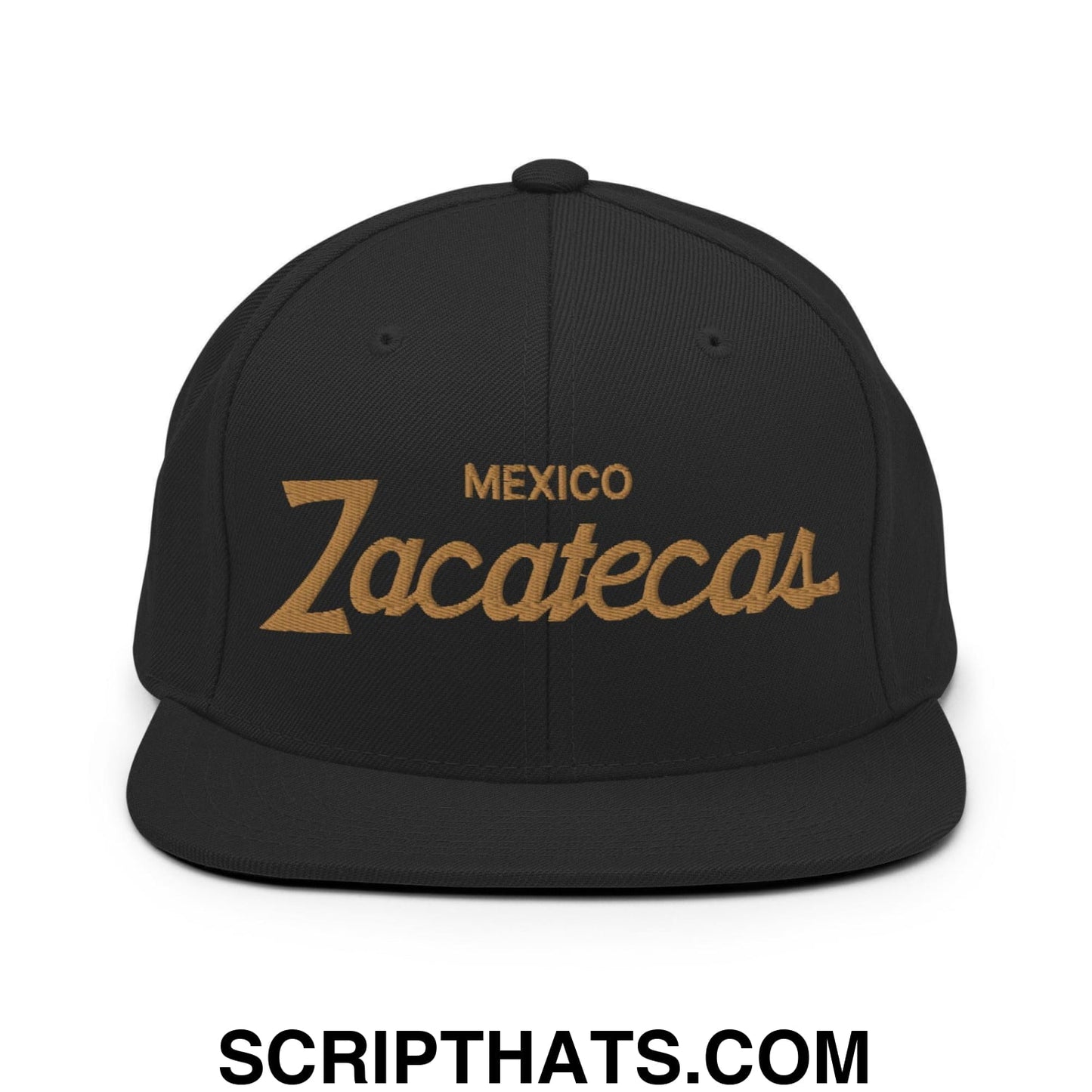 Zacatecas Mexico Gold Vintage Sports Script Snapback Hat Black