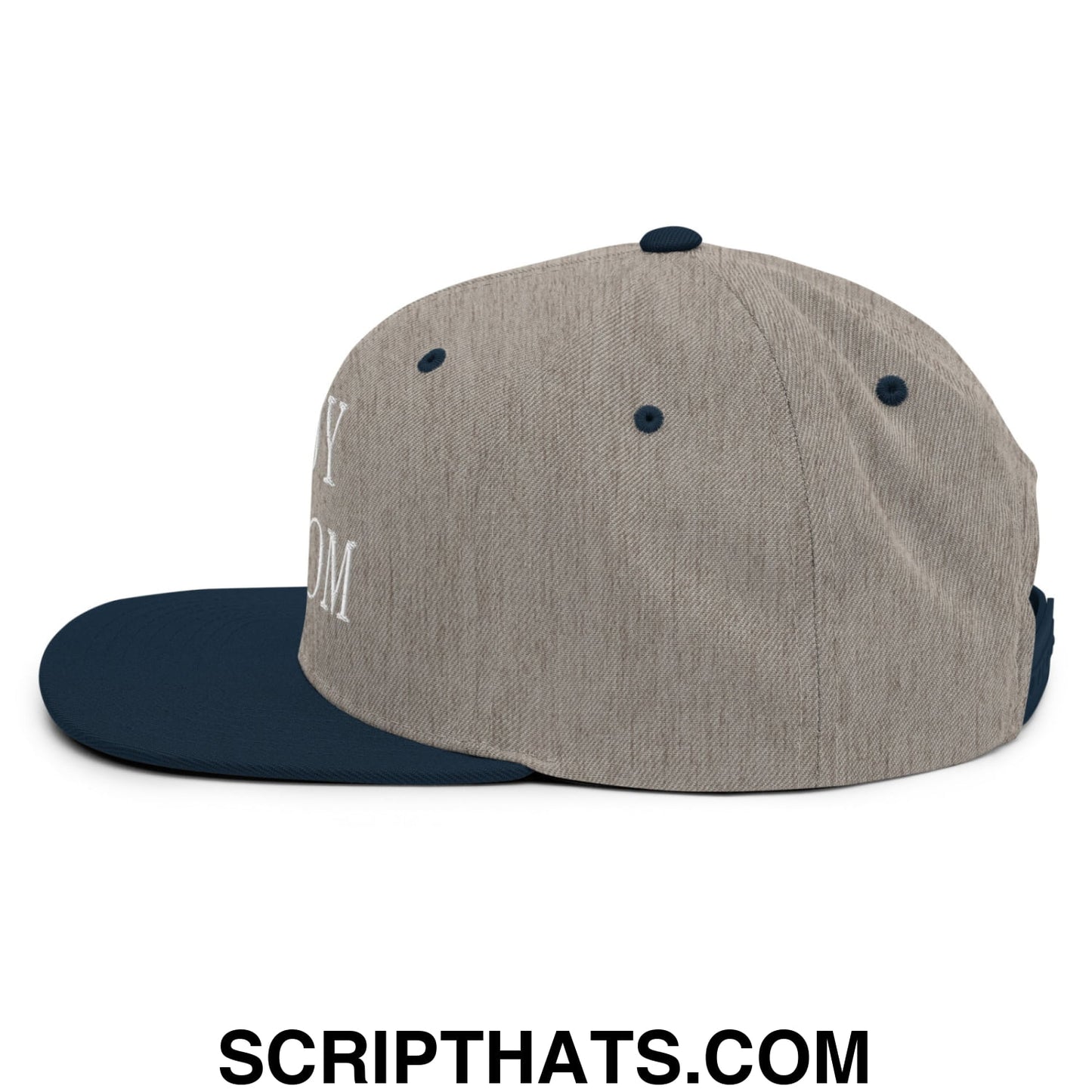 Zaddy Newsom Embroidered Flat Bill Brim Snapback Hat Heather Grey Navy