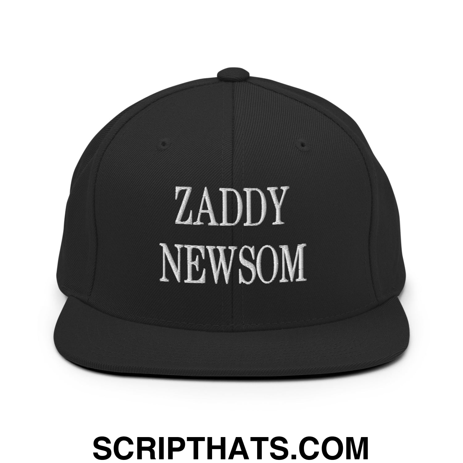 Zaddy Newsom Embroidered Flat Bill Brim Snapback Hat Black