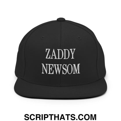 Zaddy Newsom Embroidered Flat Bill Brim Snapback Hat Black