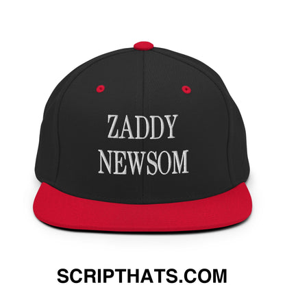 Zaddy Newsom Embroidered Flat Bill Brim Snapback Hat Black Red