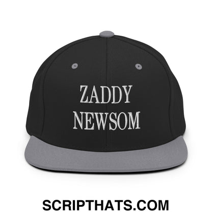 Zaddy Newsom Embroidered Flat Bill Brim Snapback Hat Black Silver