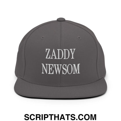 Zaddy Newsom Embroidered Flat Bill Brim Snapback Hat Dark Grey